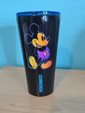 Corkcicle Disneyland Black Tumbler with Neon Mickey Graphic